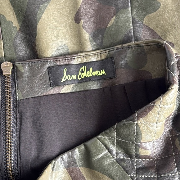 Sam Edelman Camo Green Mini Skirt Faux Leather Fully Lined - Picture 11 of 16